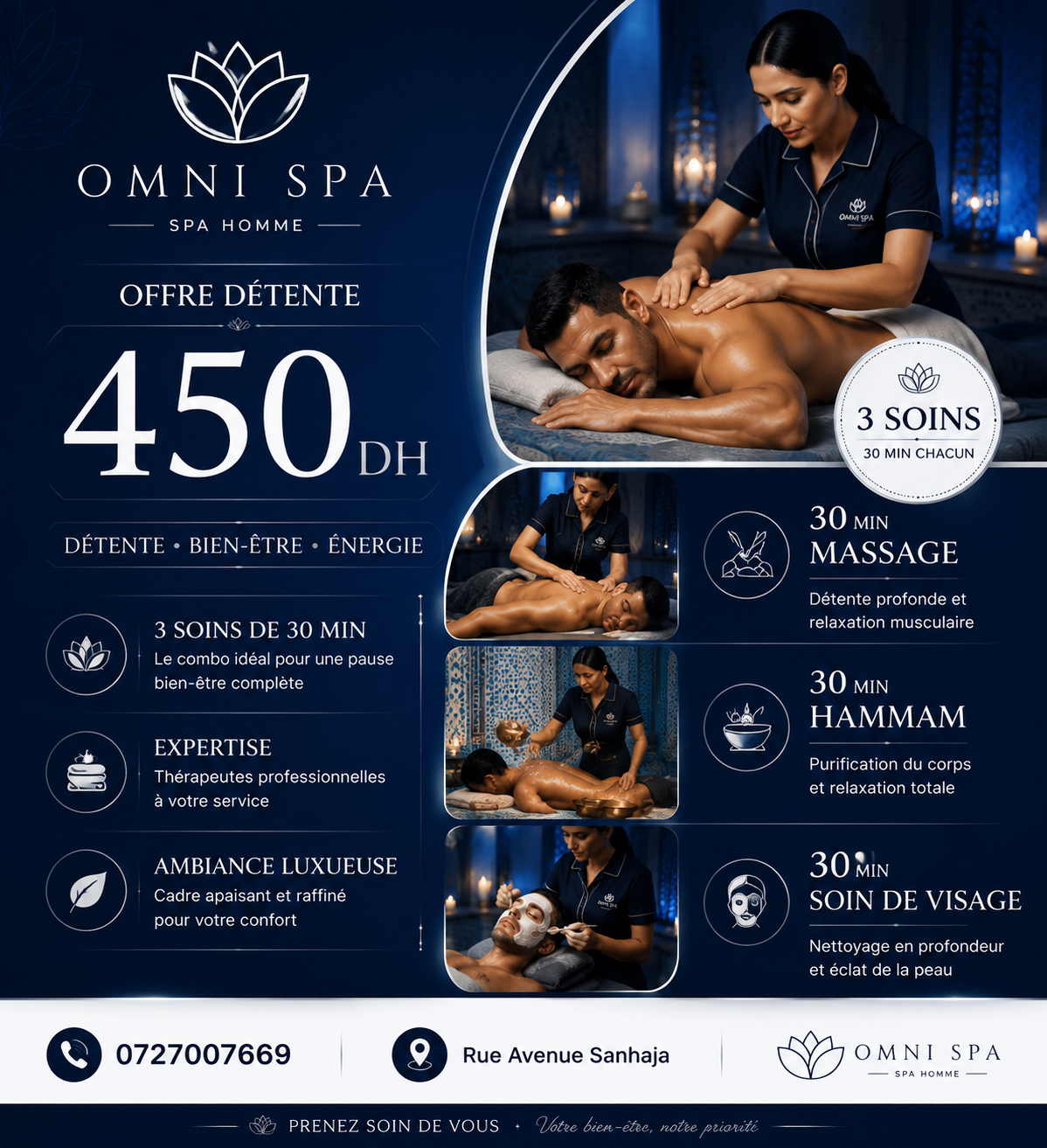 Offre détente Omni Spa à 450 DH : massage, hammam et soin du visage de 30 minutes chacun