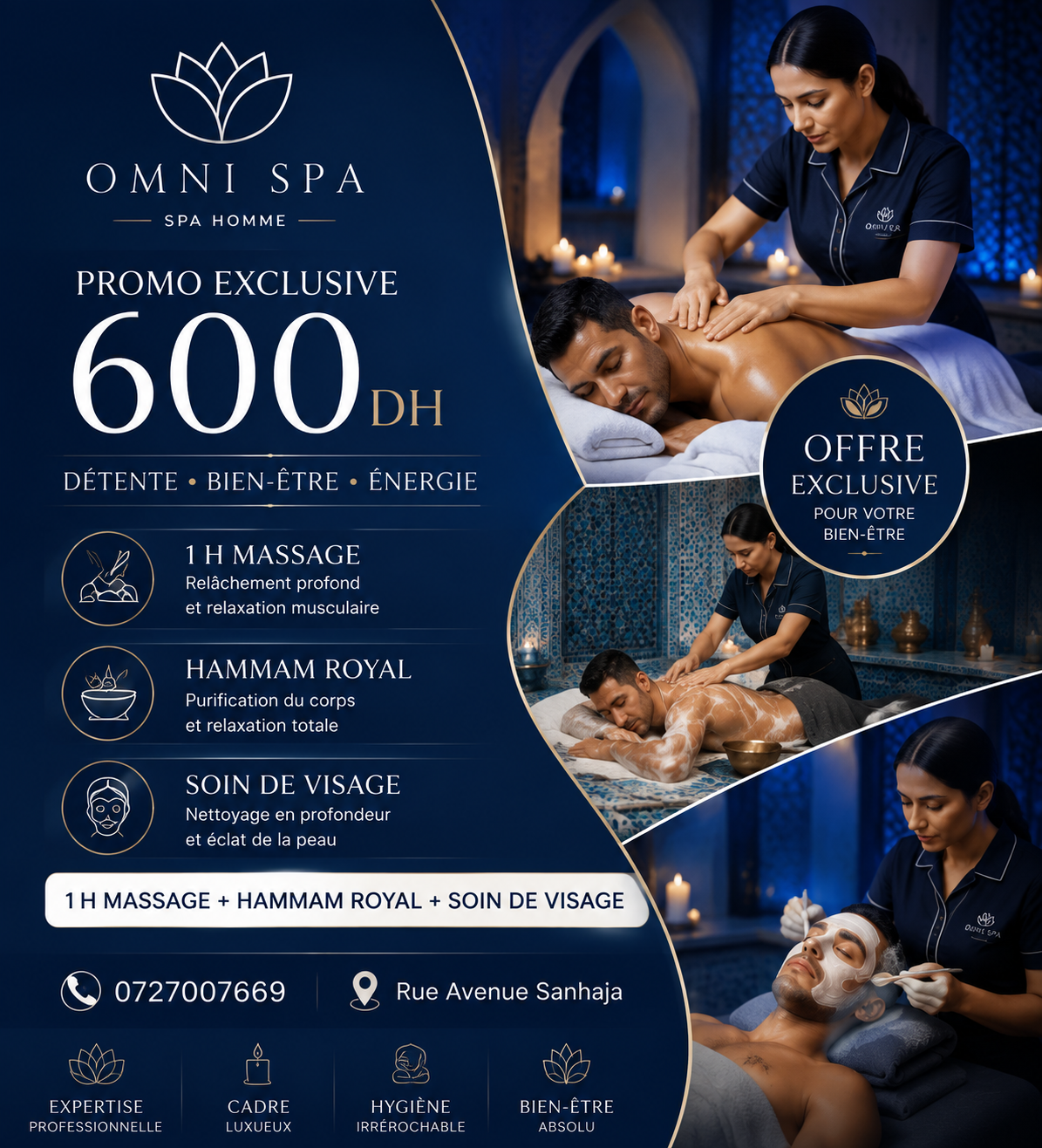 Promotion exclusive Omni Spa à 600 DH : massage 1h, hammam royal et soin du visage